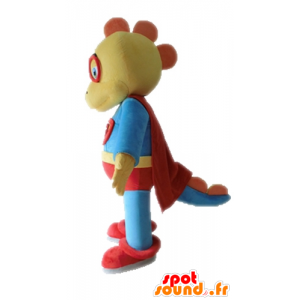 Mascotte giallo e blu dinosauro, vestito di supereroi - MASFR028702 - Dinosauro mascotte