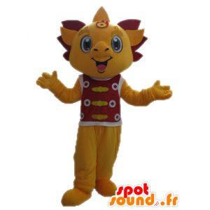 Mascotte de dragon jaune et rouge. Mascotte souriante - MASFR028708 - Mascotte de dragon