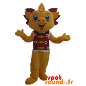 Gele en rode draak mascotte. lachende mascotte - MASFR028708 - Dragon Mascot