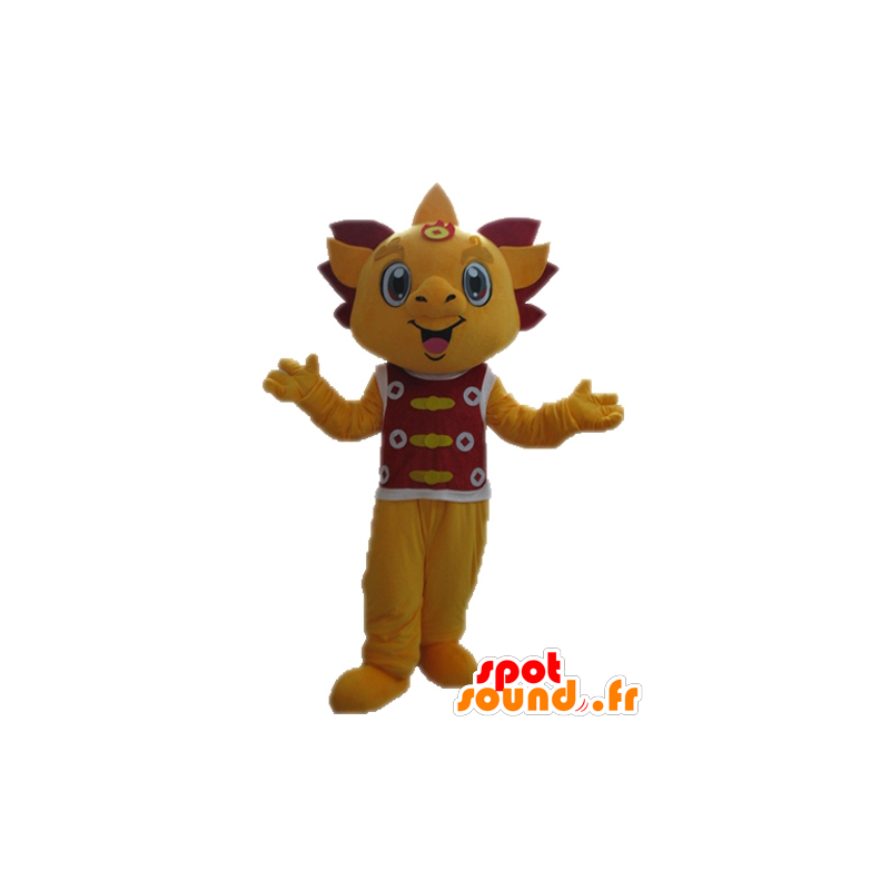 Giallo e rosso drago mascotte. mascotte sorridente - MASFR028708 - Mascotte drago