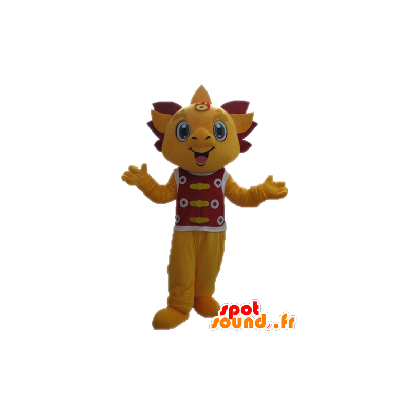 Żółty i czerwony smok maskotka. uśmiechnięta maskotka - MASFR028708 - smok Mascot