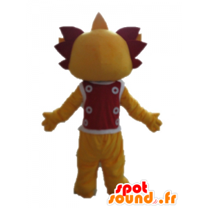 La mascota dragón amarillo y rojo. mascota de la sonrisa - MASFR028708 - Mascota del dragón