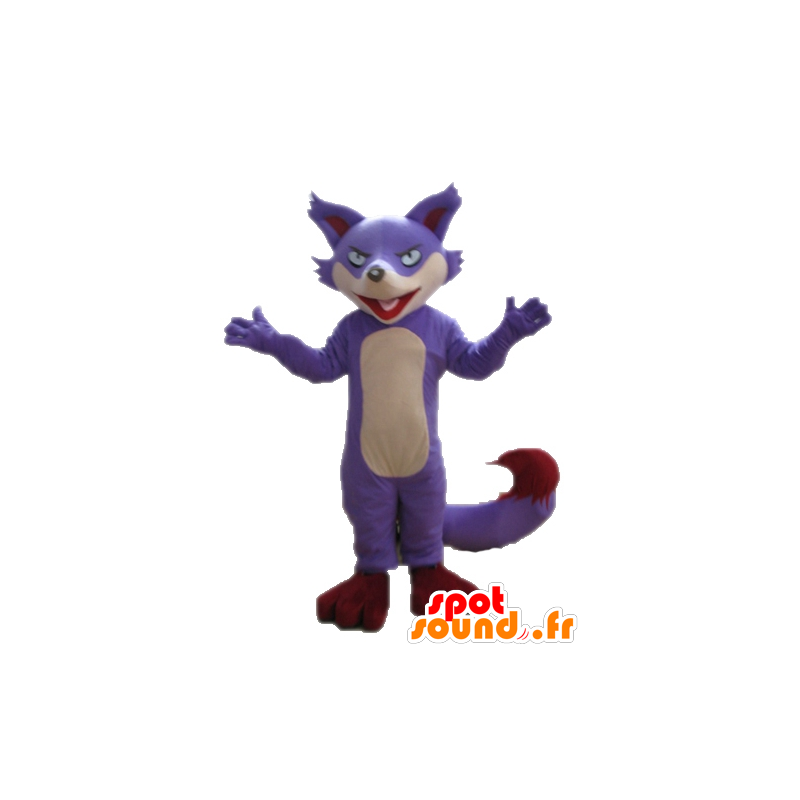 Purple fox mascot, beige and red - MASFR028709 - Mascots Fox