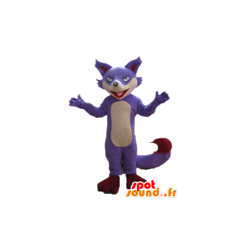 Fialová fox maskot, béžová a červená - MASFR028709 - Fox Maskoti