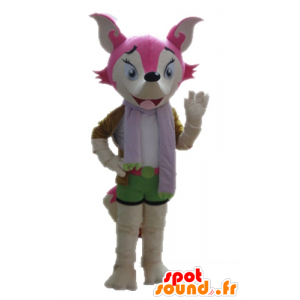 Rosa Fuchs Maskottchen und weiß, weiblich und bunt - MASFR028712 - Maskottchen-Fox