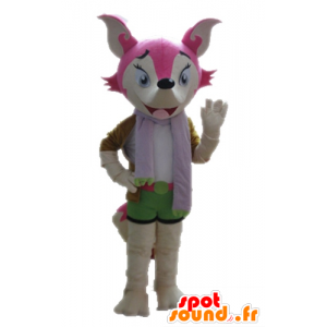 Rosa reven maskot og hvitt, feminin og fargerik - MASFR028712 - Fox Maskoter