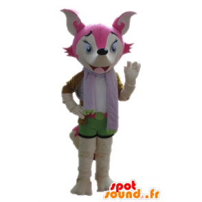 Pink fox mascot and white, feminine and colorful - MASFR028712 - Mascots Fox