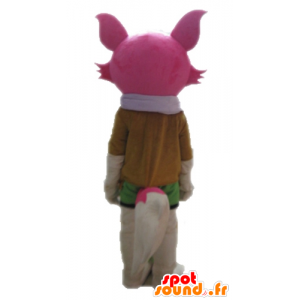 Rosa mascote raposa e branco, feminino e colorido - MASFR028712 - Fox Mascotes