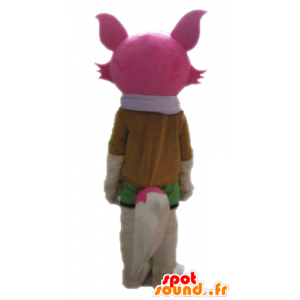Růžová liška maskot a bílé, ženský a barevné - MASFR028712 - Fox Maskoti