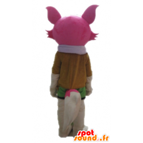 Rosa reven maskot og hvitt, feminin og fargerik - MASFR028712 - Fox Maskoter
