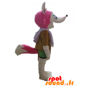 Pink og hvid ræv maskot, feminin og farverig - Spotsound maskot