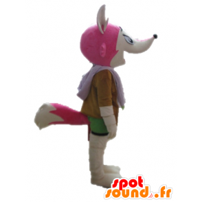 Pink fox mascot and white, feminine and colorful - MASFR028712 - Mascots Fox