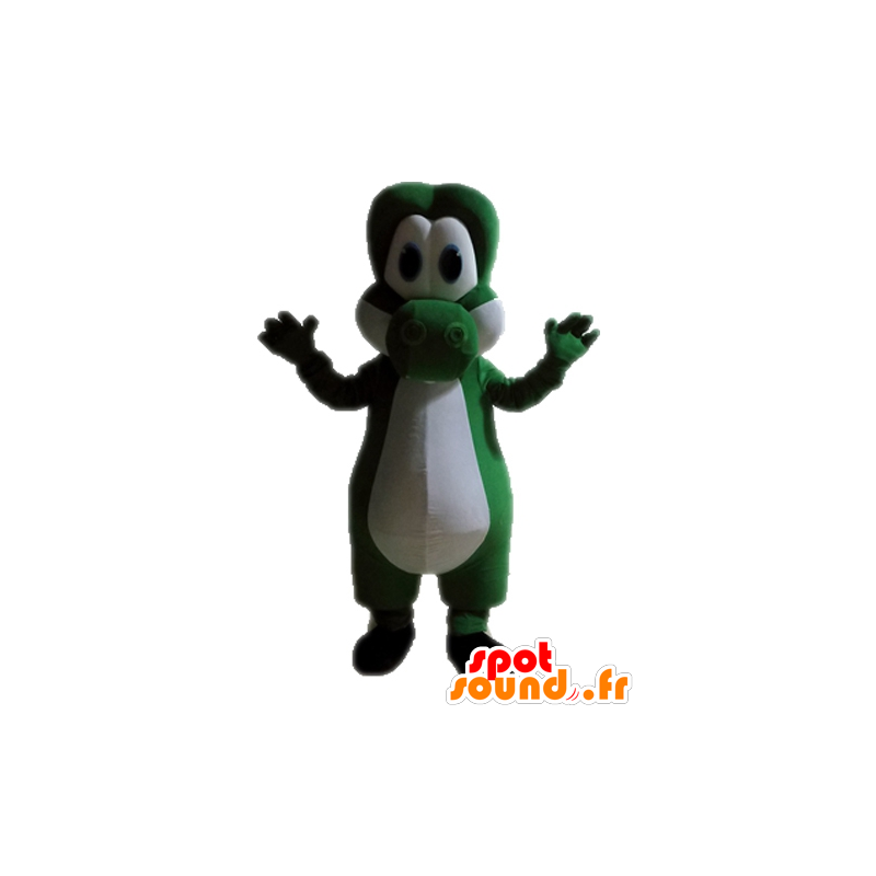 Mascotte dinosauro verde e bianco. Yoshi mascotte - MASFR028713 - Dinosauro mascotte