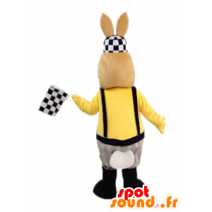 Brown and white bunny mascot dressed in overalls - MASFR028715 - Rabbit mascot