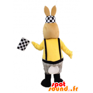 Mascotte de lapin marron et blanc, habillé en salopette - MASFR028715 - Mascotte de lapins