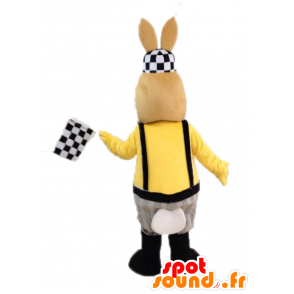 Bruin en wit konijn mascotte gekleed in overalls - MASFR028715 - Mascot konijnen