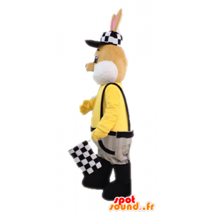 Braune und weiße Maskottchen Hase in Overalls gekleidet - MASFR028715 - Hase Maskottchen