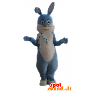 Blue rabbit mascot and white, fully customizable - MASFR028716 - Rabbit mascot