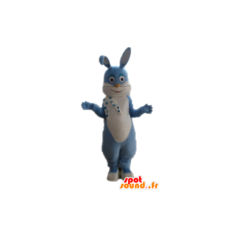 Blue rabbit mascot and white, fully customizable - MASFR028716 - Rabbit mascot