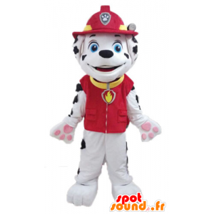 Dalmatian hundmaskot klädd i brandmanuniform - Spotsound maskot