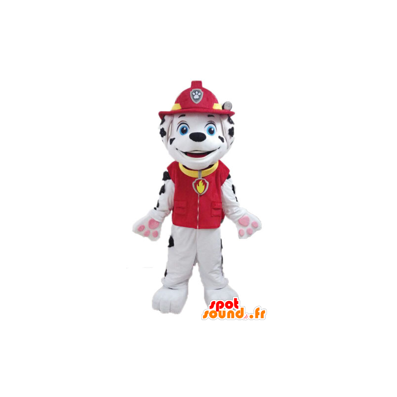 Dalmatian hundmaskot klädd i brandmanuniform - Spotsound maskot