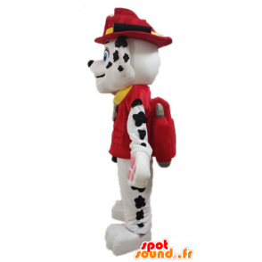 Dalmatian hundmaskot klädd i brandmanuniform - Spotsound maskot