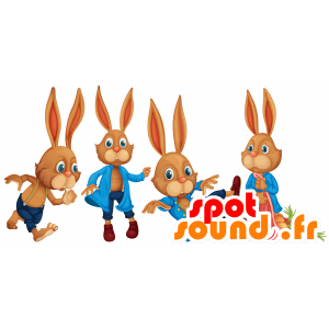 4 mascots Kaninchen mit den großen Ohren - MASFR028727 - 2D / 3D Maskottchen