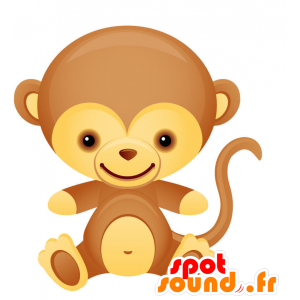 茶色と黄色の猿のマスコット、とても笑顔で楽しい-MASFR028733-2D / 3Dマスコット