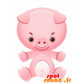 Mascota del cerdo rosado, gigante y sonriente - MASFR028736 - Mascotte 2D / 3D