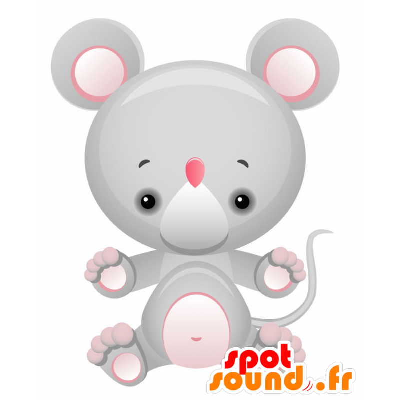 Mascotte de souris géante, grise et rose - MASFR028737 - Mascottes 2D/3D
