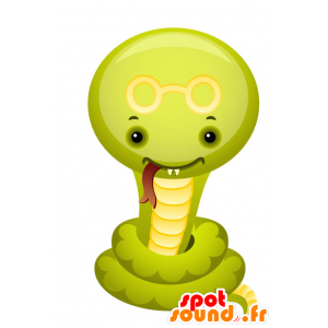 Mascota serpiente verde y amarillo con una lengua grande - MASFR028742 - Mascotte 2D / 3D