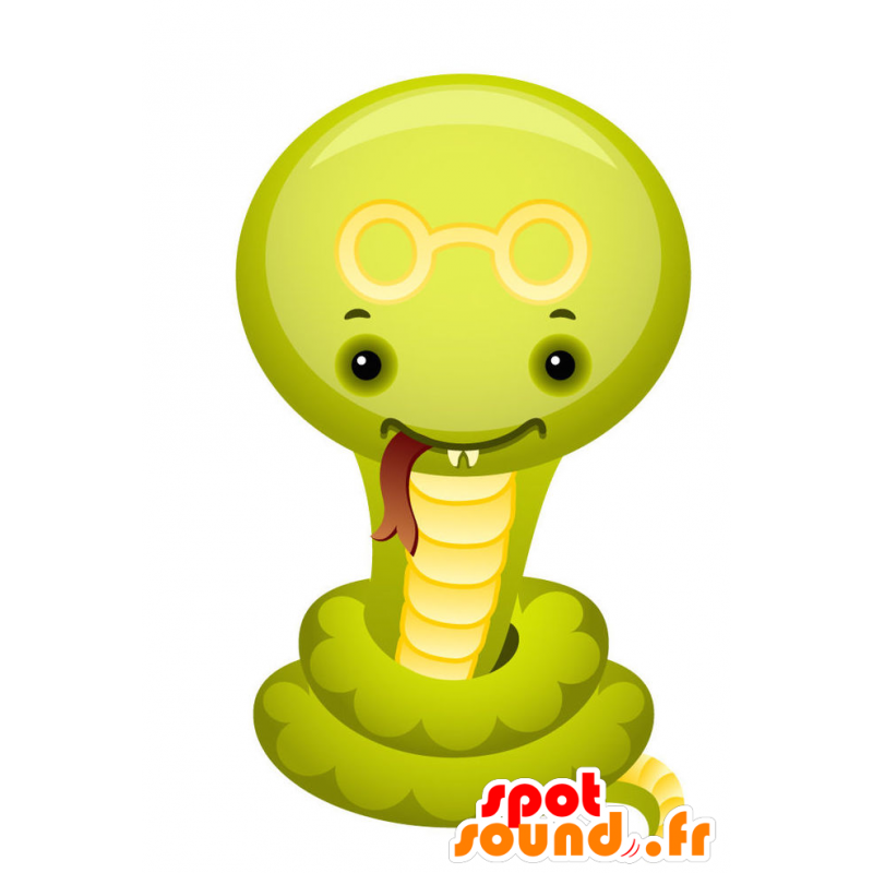 Mascotte serpente verde e giallo con un grande lingua - MASFR028742 - Mascotte 2D / 3D