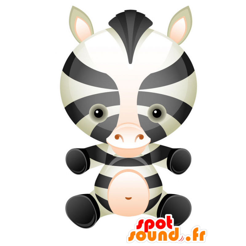 Cebra mascota blanco y negro, con una cabeza redonda - MASFR028743 - Mascotte 2D / 3D