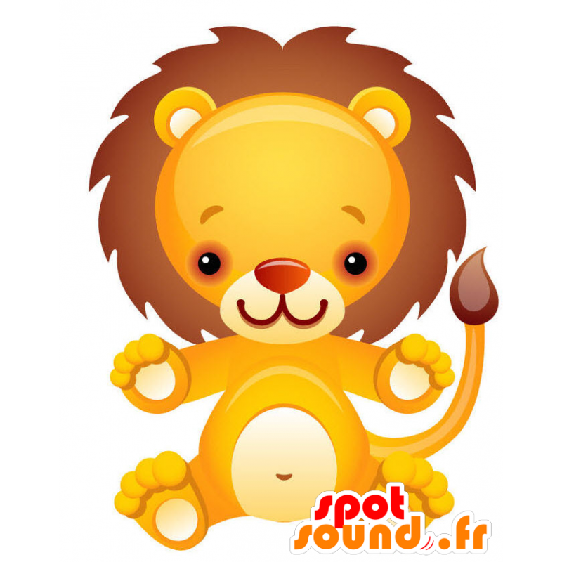Amarillo mascota de león, blanco y marrón gigante - MASFR028744 - Mascotte 2D / 3D