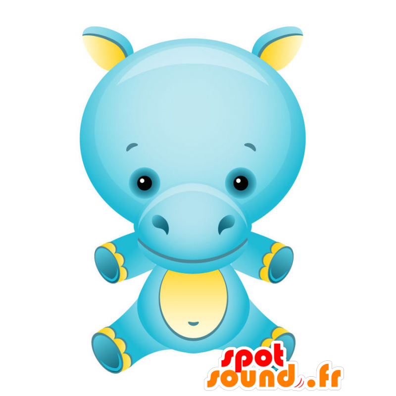 Mascotte blu e giallo ippopotamo, colorato e divertente - MASFR028748 - Mascotte 2D / 3D