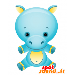 Maskotka niebieski i żółty hipopotam, kolorowe i zabawne - MASFR028748 - 2D / 3D Maskotki