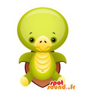 Zelené a žluté želvy maskot s hnědým pláštěm - MASFR028749 - 2D / 3D Maskoti