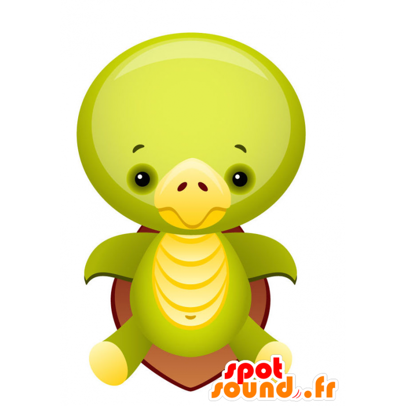 Mascotte tartaruga verde e giallo con un guscio marrone - MASFR028749 - Mascotte 2D / 3D