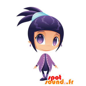 Pigemaskot med lilla hår og øjne - Spotsound maskot kostume