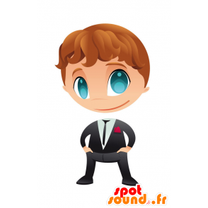 Muy elegante mascota de niño vestido con un traje y corbata - MASFR028752 - Mascotte 2D / 3D