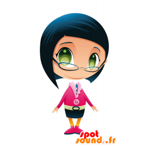 Donna mascotte con gli occhiali in abito colorato - MASFR028753 - Mascotte 2D / 3D