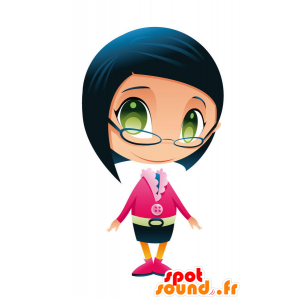 Mascot woman with glasses in colorful outfit - MASFR028753 - 2D / 3D mascots