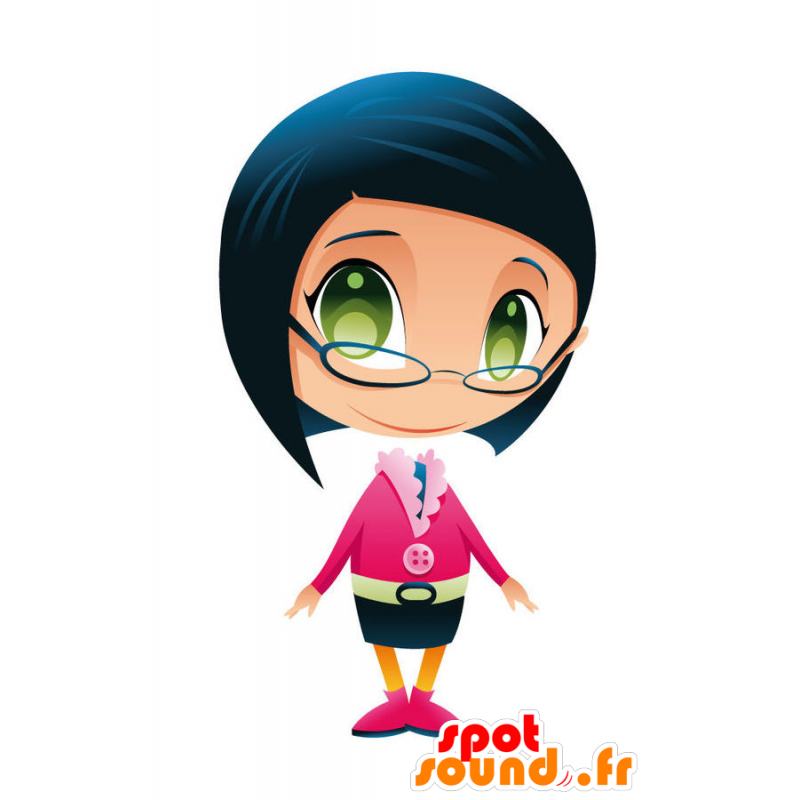 Mascotte vrouw met een bril in kleurrijke outfit - MASFR028753 - 2D / 3D Mascottes