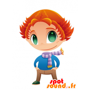 Mascotte rossa con gli occhi verdi e una sciarpa - MASFR028754 - Mascotte 2D / 3D