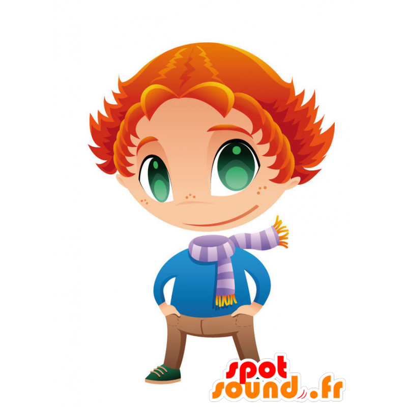 Mascotte de garçon roux avec des yeux verts et une écharpe - MASFR028754 - Mascottes 2D/3D