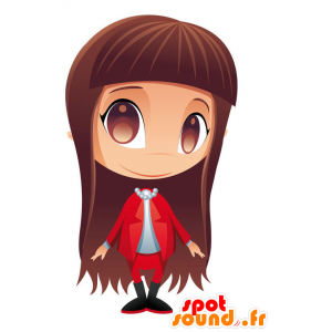 Mascot jente med langt brunt hår - MASFR028755 - 2D / 3D Mascots