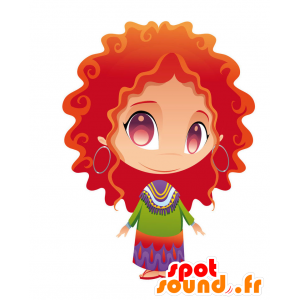 Maskot rødhåret kvinde med bølget hår - Spotsound maskot kostume
