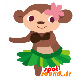 Brun abe-maskot med eksotisk nederdel - Spotsound maskot kostume