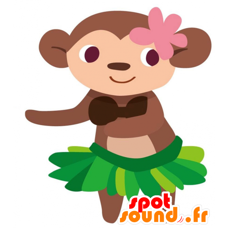 Mascota del mono marrón con una falda exótica - MASFR028762 - Mascotte 2D / 3D