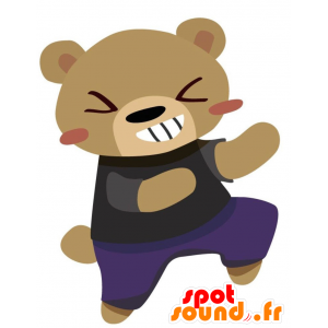Mascotte d'ours marron avec une tenue violette et noire - MASFR028764 - Mascottes 2D/3D